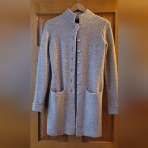 Very classy golden beige wool blend long Adrienne Vittadini cardigan sweater